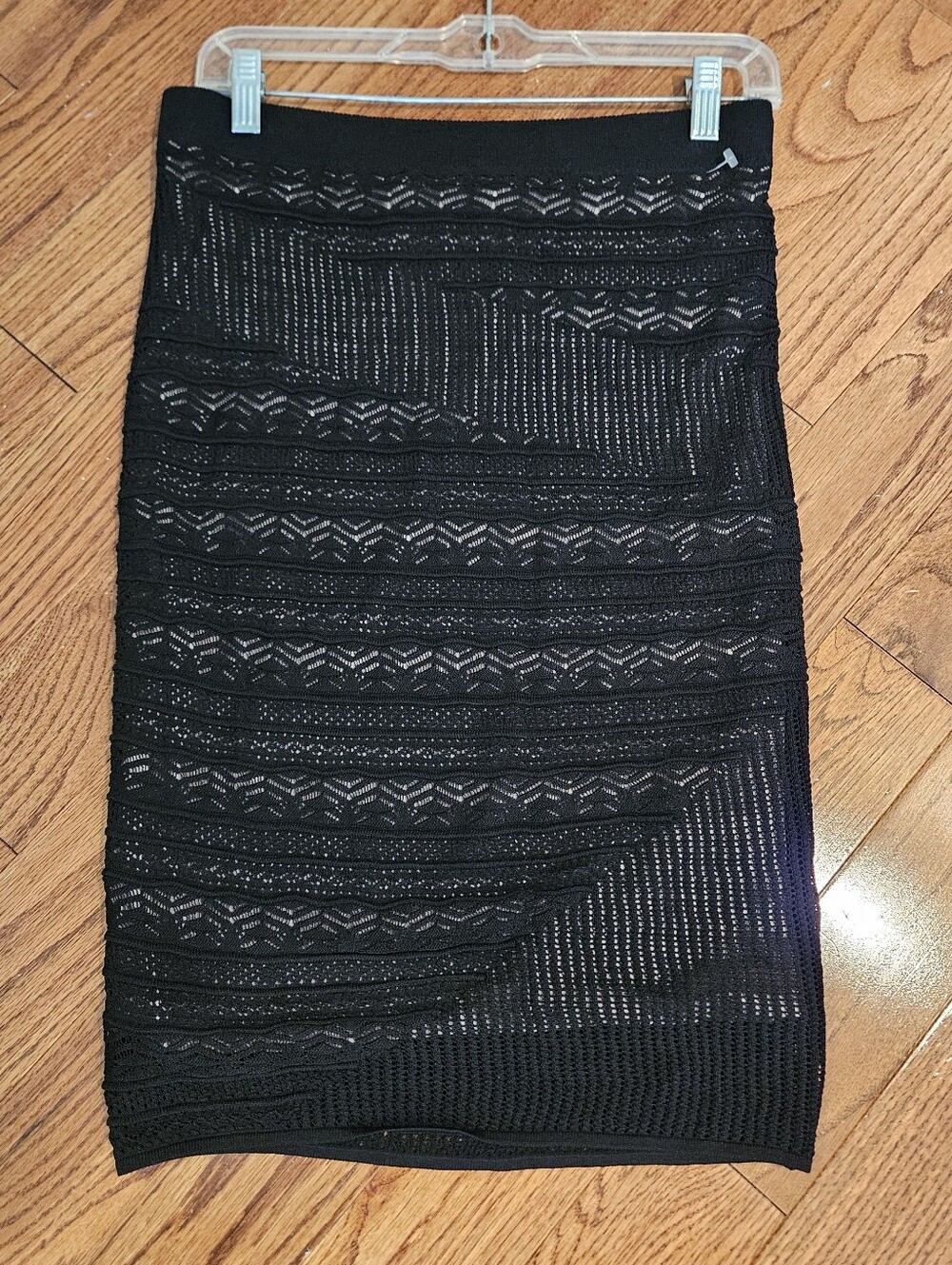 Vtg Rachel Roy Crocheted Midi Black Lace Pencil Skirt, NWOT